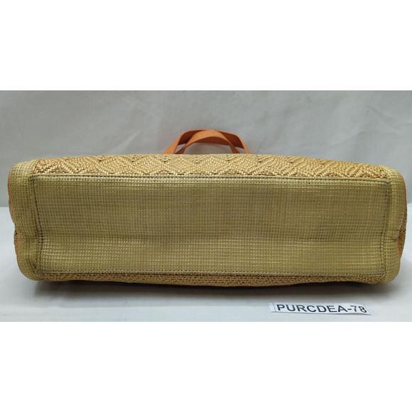 Cole Haan Tan Straw Orange Leather Trim Pocket Double Handle Satchel Bag - Picture 7 of 16